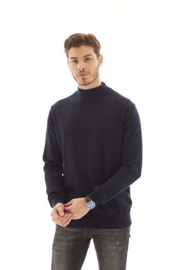 RAVANELLI Men's Turtleneck Knit Sweater — Classic Knit Antelias Navy Blue