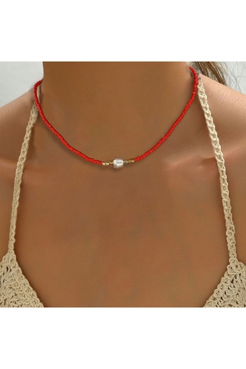 SIC MODA Red Pearl Necklace 6107C