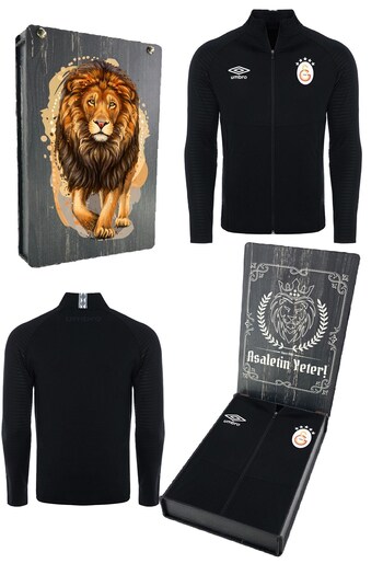 Galatasaray Original Licensed Zippered 5-Star Black Sweat Gs Lion Printed Gift Box