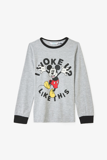 Penti Gray Melange Boys' Mickey Mouse Printed Long Sleeve 2-Piece Pajama Set