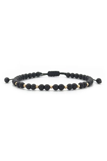 Velar Bracelets Cord Bracelet with Matte Onyx 4mm and 14K Gold Balls 2.5mm (Adjustable)