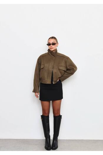 D'RECCY Women's Oversize Suede Bomber Jacket with Inner Lining