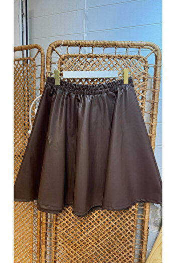 Kendinisevbutik Leather Brown Plus Size Lycra Bell Skirt