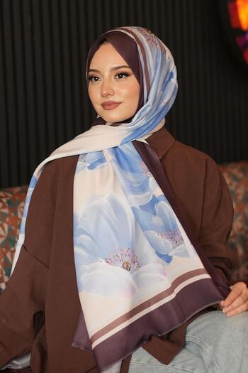 AFVENTE Peony Pattern Blue Cotton Shawl