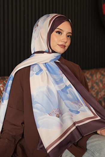 AFVENTE Peony Pattern Blue Cotton Shawl