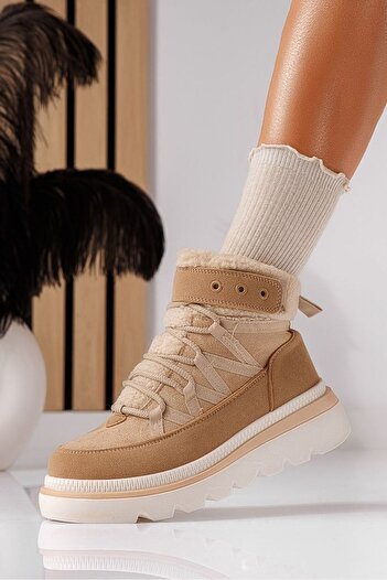 One Fashion Room Women's khaki fur-lined boots made of ecological suede leather Abbey