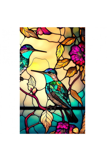 MaffStuff Decorative Window Film Stained Glass Birds Flowers 100x60cm