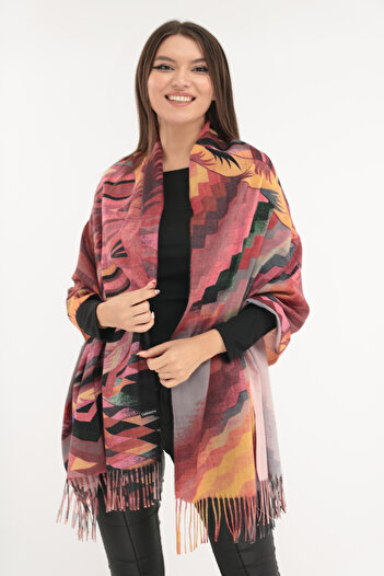 Trend Land Pink geometric Printed cashmere shawl