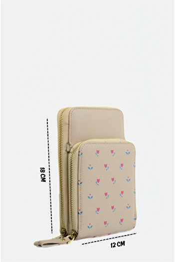 Mazel Design 001 Genuine Leather Floral Pattern Zippered Crossbody Imported Wallet Bag - Multi-Compartment Phone Compartment