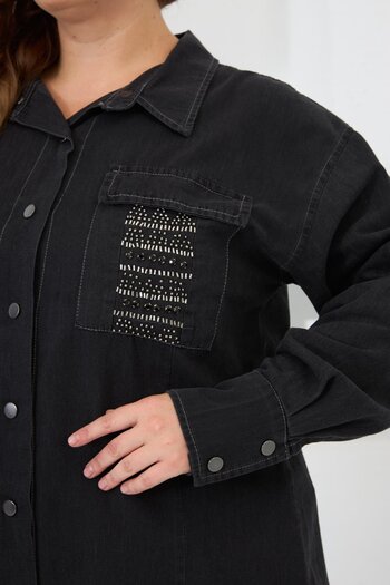 RMG Pocket Stone Detailed Plus Size Shirt Smoked