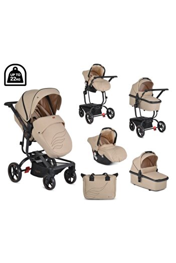 Cangaroo Baby Stroller 2 in 1, Ellada Beige, Compact Folding, Lightweight Aluminum Frame, Reversible