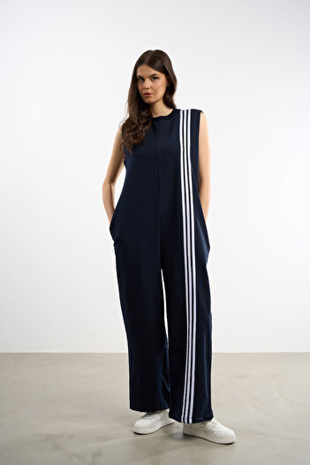 HANIQA Women's Plus Size Striped Sports Jumpsuit