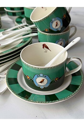 ROSSEV Breakfast Set Bird Green 48 Pieces for 6 People