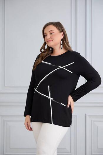 Orly More Viscose Crystal Fabric Plus Size Long Sleeve Stone Embroidery Detail Mother Combed Cotton Blouse