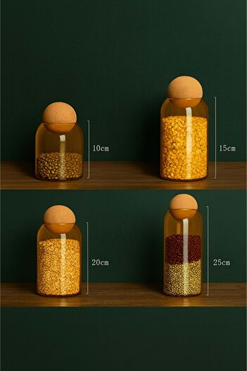 Jenisa Set of 4 Amber Glass Jars – Decorative Spice Jar Set with Round Cork Lids