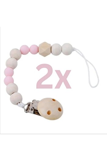 OEM 2-piece fabric pacifier chain set with food-grade plastic clips, BPA-free