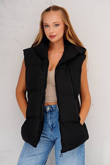 VAGGON Double Pocket Hooded Puffer Vest