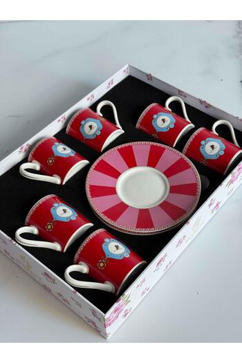 ROSSEV Turkish Coffee Cup Birdy Red 6 Person Set 12 Pieces