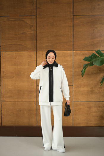 LOCCO Women's Side Stripe Double Suit White