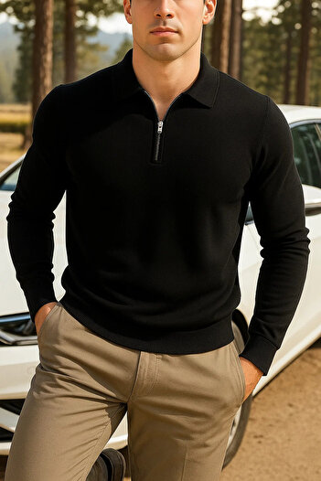 SILVANO Men's Winter Half-Zip Black Sweatshirt
