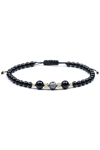 Velar Bracelets Cord Bracelet with Semi-Precious Stones Onyx, Obsidian and 14K Gold Balls (Adjustable)