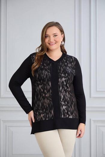 Orly More Viscose Crystal Fabric Long Sleeve Print Detail Mother Combed Cotton Blouse