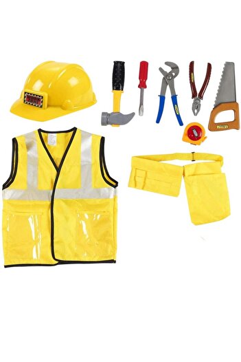 Toybox Construction Worker Costume, Includes Vest, Hat, Belt Pocket and Accessories Kids 3-8 Years