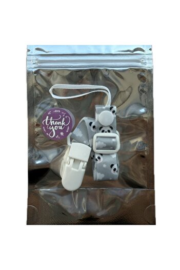 OEM Fabric pacifier chain with food-grade plastic clips, BPA-free, gray