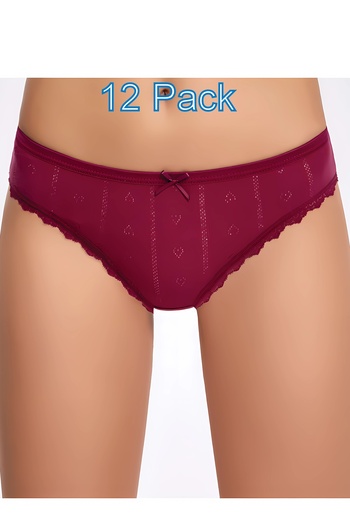 İlke 12 Pack, Jacquard, Lace, Heart Pattern, Women's Panties, 100% Cotton Combed, Cherry