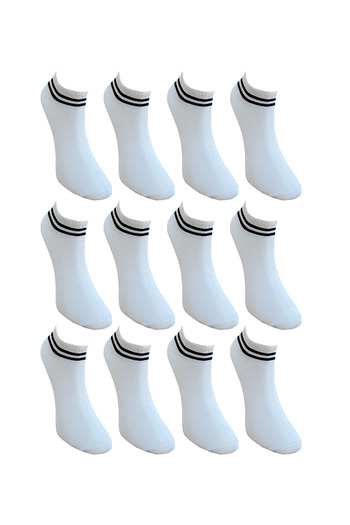 KAYSSOCK 12-Piece Economical Pack Women's Men's White Striped Booties Socks