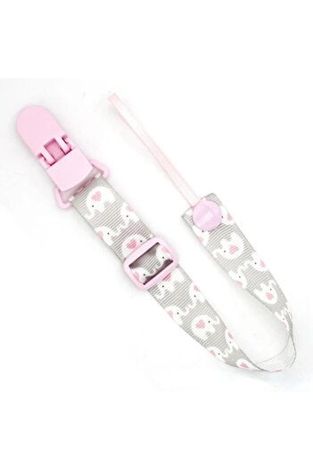 OEM Pacifier chain made of textile material, with food-grade plastic clips, BPA-free, pink/gray