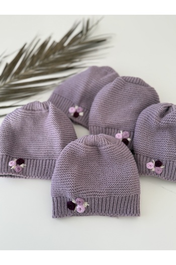 SOFT Kız bebek işlemeli mor şapka 0/12 aylık