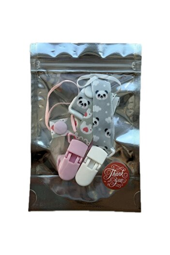 OEM 2-piece fabric pacifier chain set with food-grade plastic clips, BPA-free