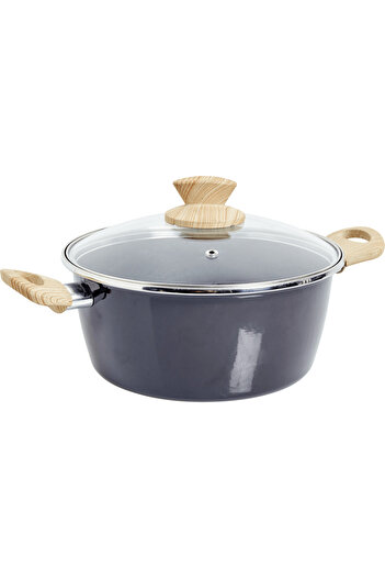 Carrefour Home Zen pot, with lid, enameled steel/glass, 24 cm, Black