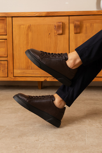 Safari Ayakkabı Tommy Men's Leather Sneaker Shoes Bitter Brown
