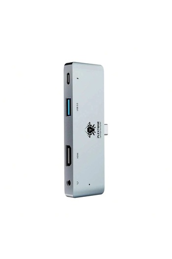 PLEXTONE Plextone GS1 Mark III Type-C 4-in-1 Adapter with 4K HDMI, USB 3.0, 3.5mm AUX, and 65W PD Charging - Silver