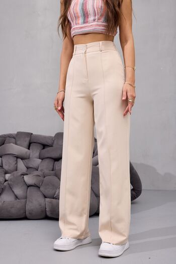 BİKELİFE Women's High Waist Lycra Wide Leg Striped Comfortable Cut Trousers