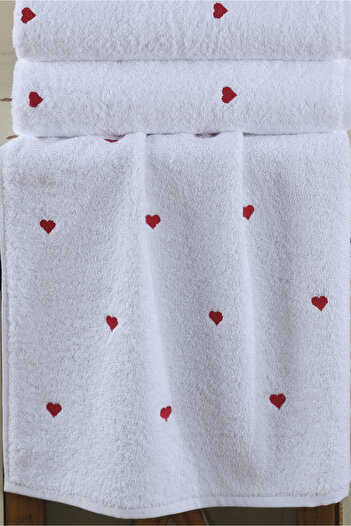 DNZGÜLCAN 100% Cotton |   Embroidered |   4-Piece Heart-Shaped White |   Towel Set I Hammam Set I Dowry Towel