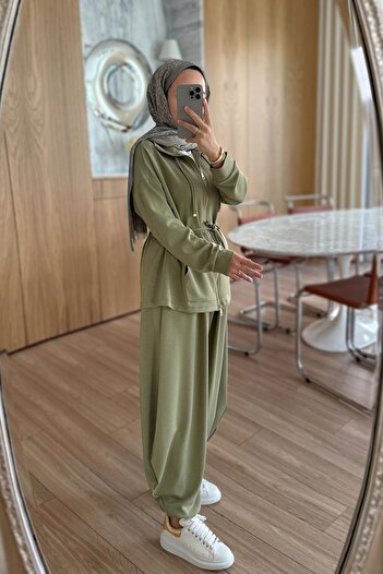 Ka Hijab Modal Suit with Baggy Pants - Khaki