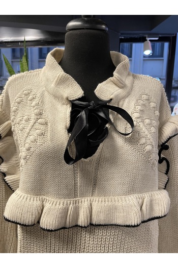 QUSİ Women's Tie-Up Detailed Long Sleeve Cotton Sweater