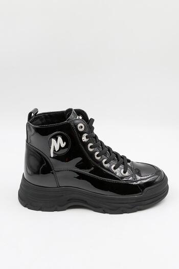 KRISTE BELL KristeBell İthal Bağcıklı Sneaker Kadın Spor Bot 2009 - Siyah Rugan - 36