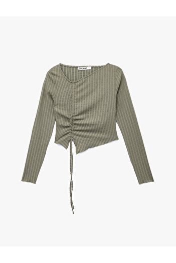Koton Asymmetrical Collar Slim Fit Gathered Long Sleeve T-Shirt