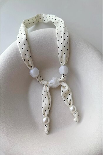 mos&more Polka Dot Pearl White Necklace Scarf