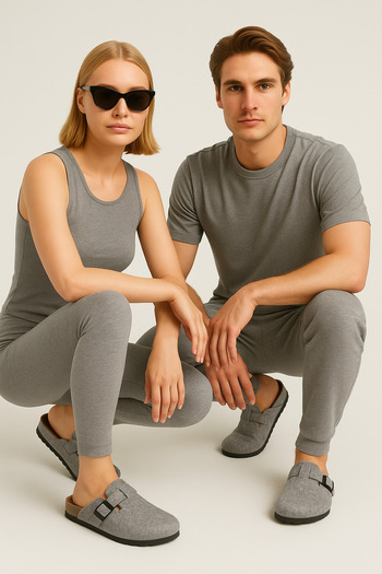 Slazenger Trendy Unisex Women's Men's Eva House Indoor Felt Closed-Front Slippers Light Gray