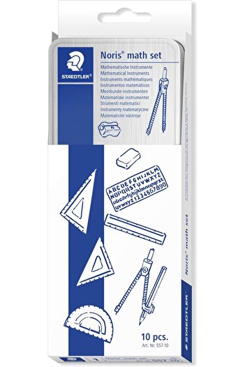Staedtler Noris Club 557 10 Noris Maths Set with Storage Tin (10 Pieces including Compass, Ruler, Pr