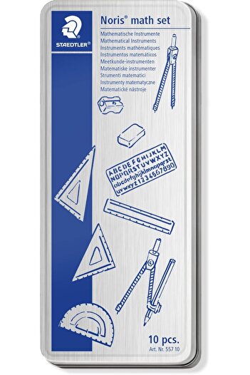 Staedtler Noris Club 557 10 Noris Maths Set with Storage Tin (10 Pieces including Compass, Ruler, Pr