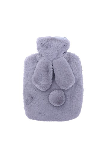 zola Hot water pillow, 2 l capacity, made of rubber, fluffy bunny pattern cover, light gray