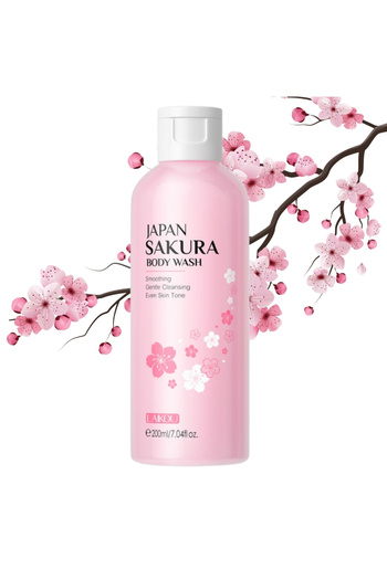 LAIKOU Body Wash with Japanese Cherry Blossom Extract (Sakura), Vitamins C and E + 15 Amino Acids 200ml