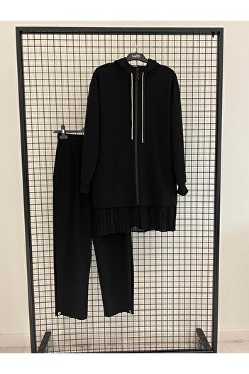 Armine TREND New Season Hooded Zippered Ruffled Pocket Tunic and Elastic Pocket Fabric Pants Top and Bottom Set