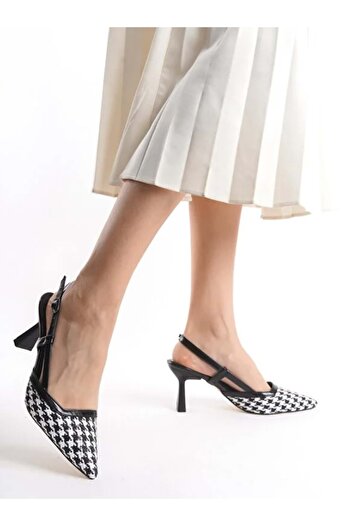 KOCAMANLAR Feles Goblet Heeled Straw Detailed Women's Shoes Black
